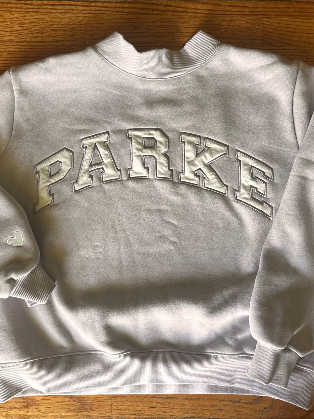 Parke Valentine day drop 2026. Lavender mock neck with Raised Collegiate Logo - Picture 3 of 5